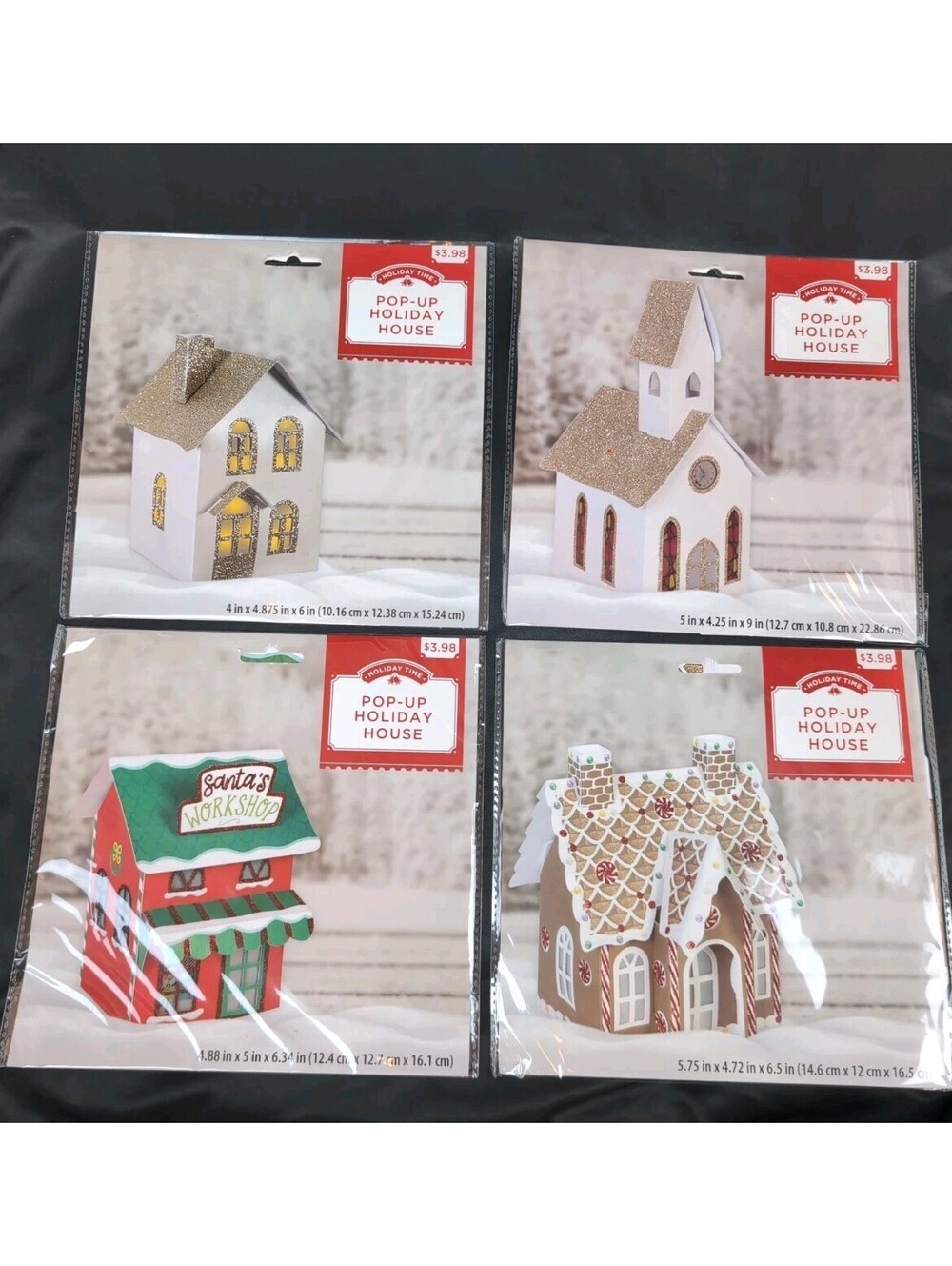 Holiday Time Pop-Up Holiday Village 4 Pcs Church, GB House, Workshop, House